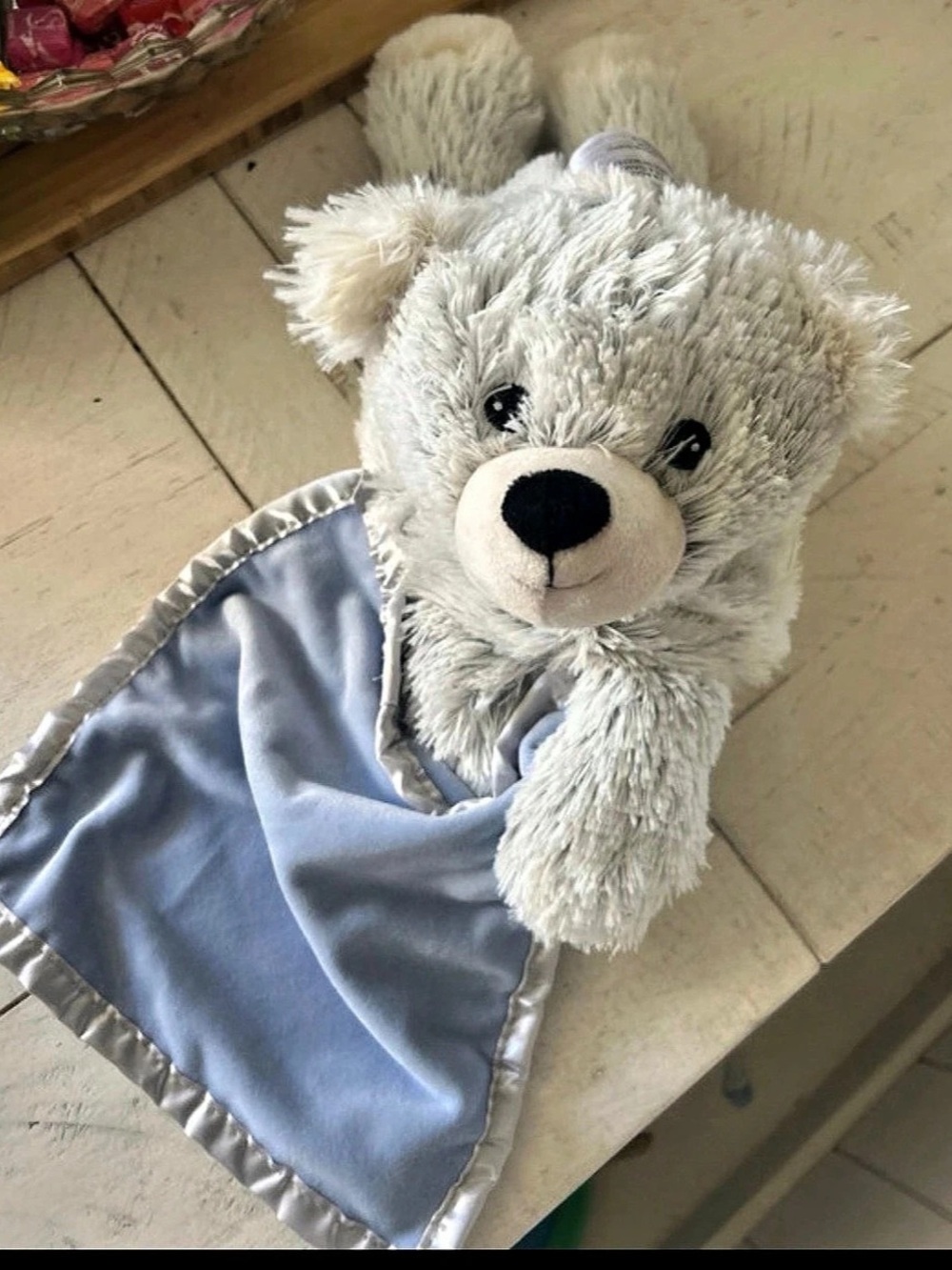 Warmies Marshmallow Bear Security Blankie Gray & Blue